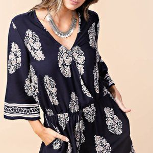 NWT Kori Navy (shorts) Floral Romper 3/4 length sleeve